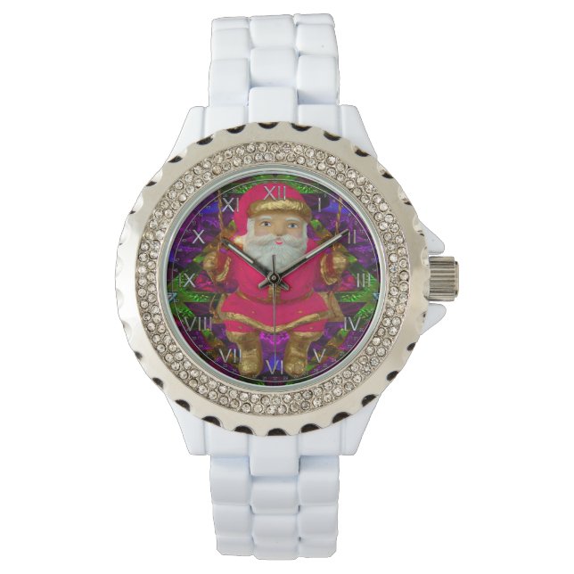 Reloj De Pulsera Esmalte blanco Diamante de imitación de Santa (Anverso)