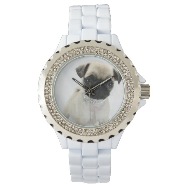 Reloj De Pulsera Esmalte blanco Diamante de imitación personalizado (Anverso)
