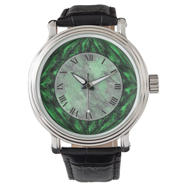 Reloj De Pulsera Esmeralda Green Faux Marble Writing Watch (Anverso)