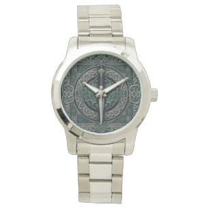 Reloj De Pulsera Espada verde celta y plateada