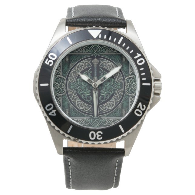 Reloj De Pulsera Espada verde celta y plateada (Anverso)