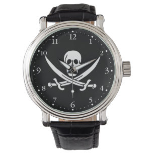 Reloj De Pulsera Espadas cruzadas por el cráneo de la bandera pirat