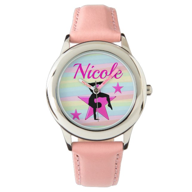 RELOJ DE PULSERA ESPECTACULAR DISEÑO DE GIMNASTICA ROSA (Anverso)