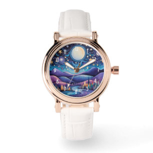 Reloj De Pulsera Espectacular paisaje nocturno de la luna grande