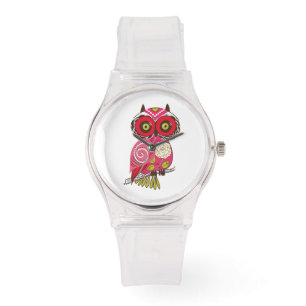 Reloj De Pulsera Espectacular Resumen Patrón Retro Lechuza Rosa Pro