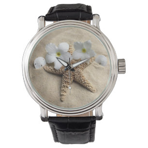Reloj De Pulsera Espectáculo de arena estrella y sanddólar en el di