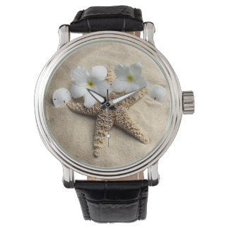 Reloj De Pulsera Espectáculo de arena estrella y sanddólar en el di