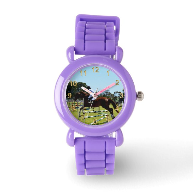 Reloj De Pulsera Espectáculo De Caballos Marrones Saltando, (Anverso)