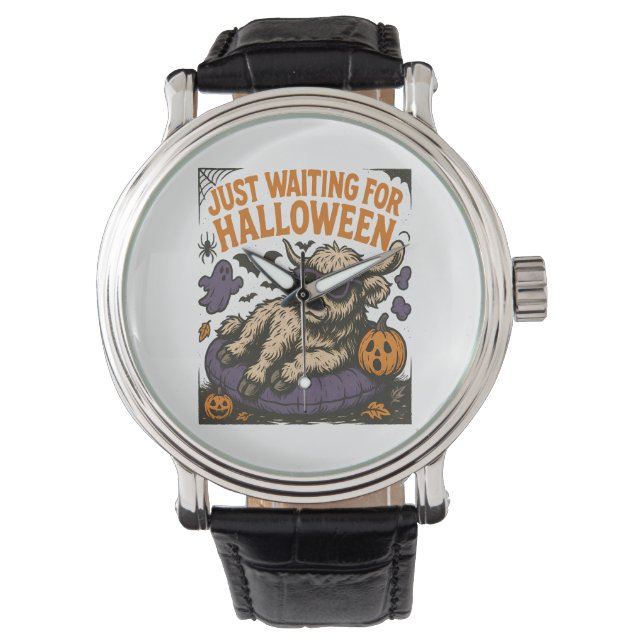 Reloj De Pulsera Esperando a la vaca Highland de Halloween (Anverso)