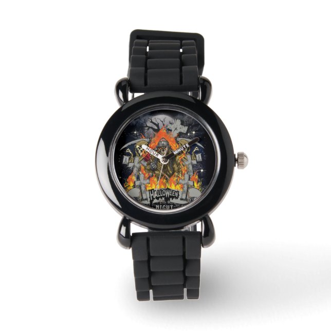 Reloj De Pulsera Espinoso Skeleton En Halloween De Noche (Anverso)