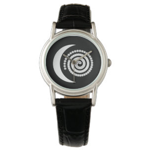 Reloj De Pulsera Espiral de plata de la luna en negro