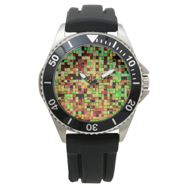 Reloj De Pulsera Espléndidos cuadrados verdes y naranjas o azulejos (Anverso)