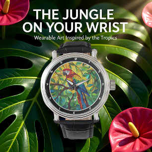 Reloj De Pulsera Esplendor Tropical" - Guacamayo de Vidrio Pintado