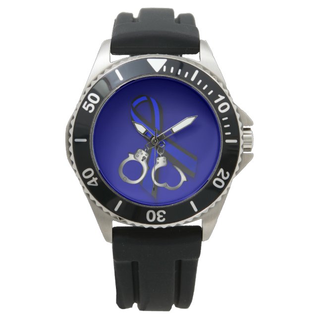 Reloj De Pulsera Esposas de cinta delgadas de la línea azul (Anverso)