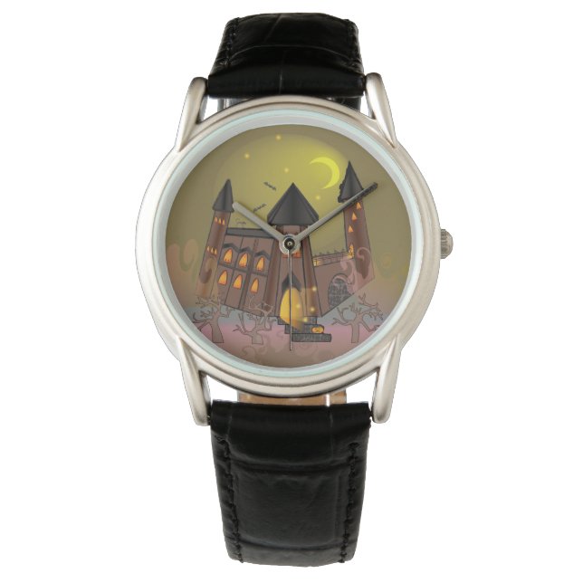 Reloj De Pulsera Espumosa casa de brujas de Halloween y castillo de (Anverso)