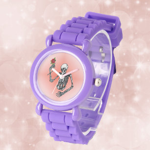 Reloj De Pulsera Esqueleto Gótico con Rosa Roja Única