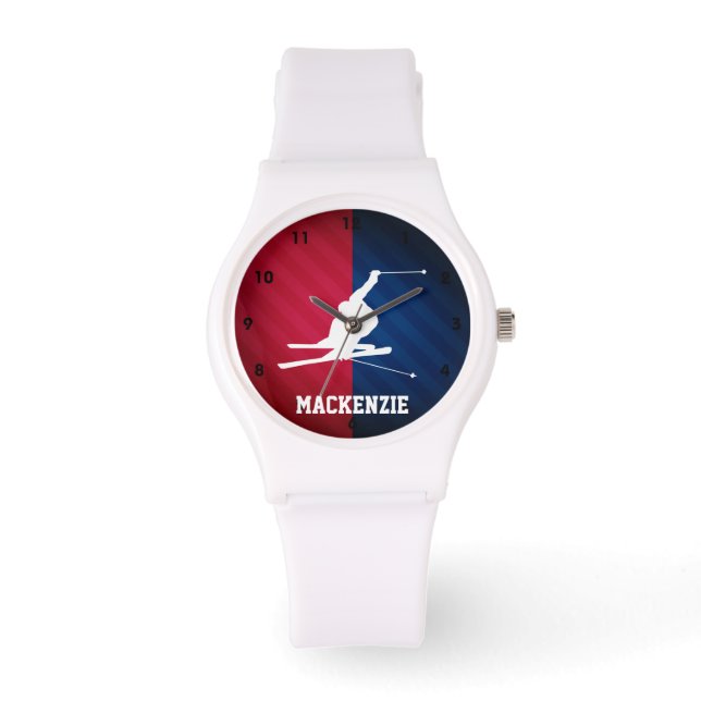 Reloj De Pulsera Esquí de nieve; rojo, blanco y azul (Anverso)