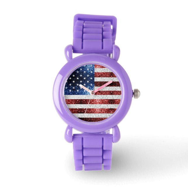 Reloj De Pulsera Estados Unidos bandera azul rojo brillante purpuri (Anverso)