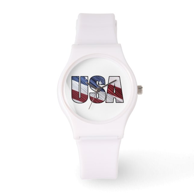Reloj De Pulsera Estados Unidos: Bandera Patriótica Americana Roja  (Anverso)