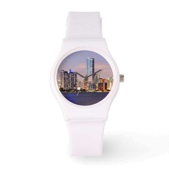Reloj De Pulsera Estados Unidos, Florida, Miami skyline al anochece (Anverso)
