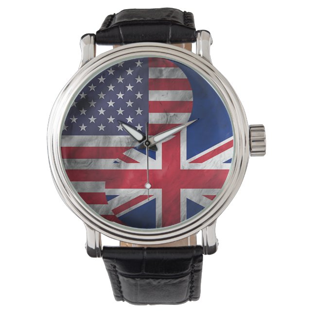 Reloj De Pulsera Estados Unidos y Reino Unido con doble bandera Yin (Anverso)