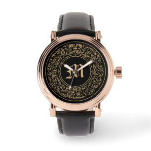 Reloj De Pulsera Estampa de Monograma de Corona Floral Barroco Roco