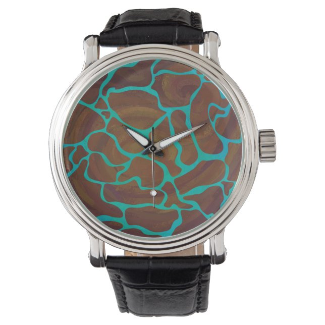 Reloj De Pulsera Estampa marrón y azul turquesa de jirafa (Anverso)