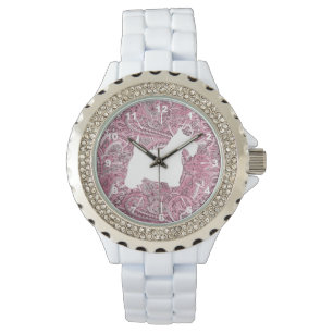 Reloj De Pulsera Estampado blanco del rosa del escocés