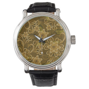 Reloj De Pulsera Estampado de flores de oro del vintage