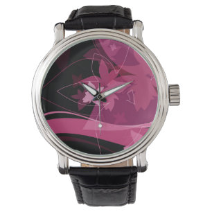 Reloj De Pulsera Estampado de flores magenta