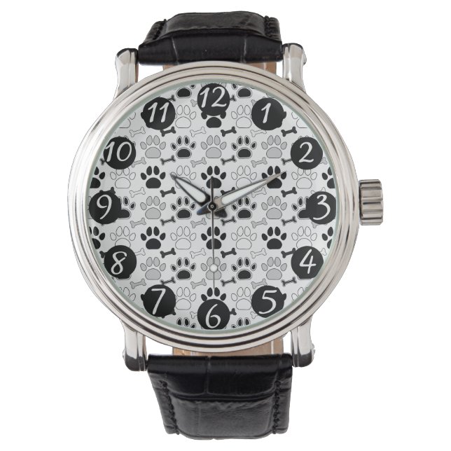 Reloj De Pulsera Estampado de huellas de perro y huesos (Anverso)
