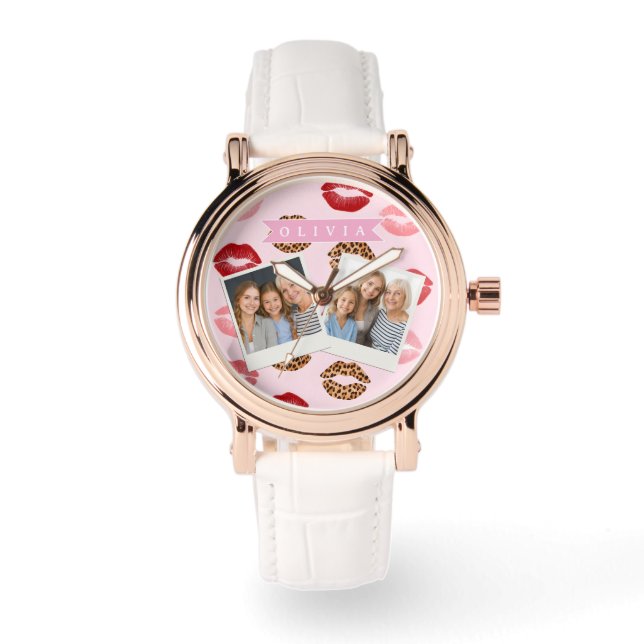 Reloj De Pulsera Estampado de labios personalizado con estampado de (Anverso)