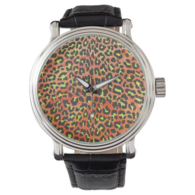Reloj De Pulsera Estampado de leopardo naranja y amarillo (Anverso)