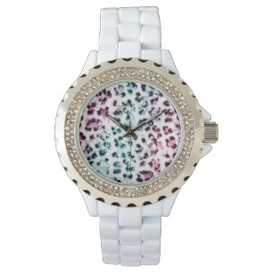 Reloj De Pulsera Estampado leopardo diamante de imitación blanco