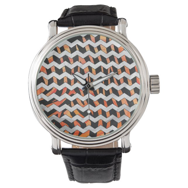 Reloj De Pulsera Estampado negro y naranja de cebra (Anverso)