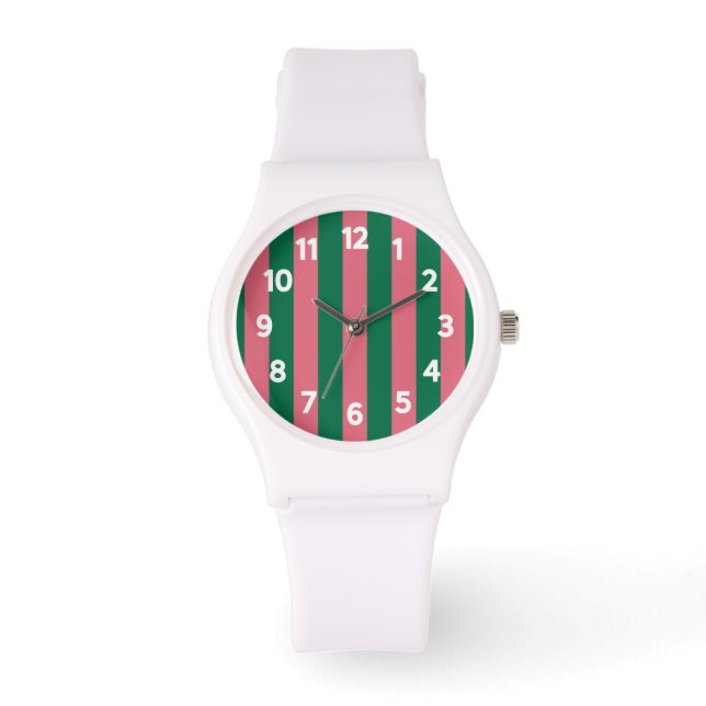 Reloj De Pulsera Estampilla verde rosa rosada (Anverso)