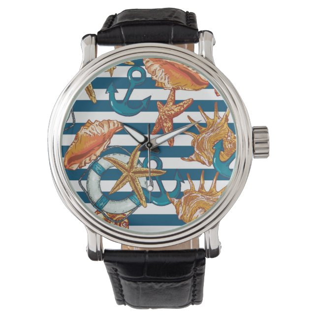 Reloj De Pulsera Estanques De Mar Y Patrón De Ancla (Anverso)