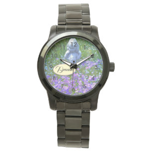 Reloj De Pulsera estatua chica flor morado azul olvido-me-no