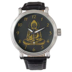 Reloj De Pulsera Estatua de Buda con aspecto de oro Radiando tranqu