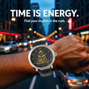 Reloj De Pulsera Estatua de Buda con aspecto de oro Radiando tranqu