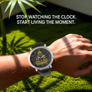 Reloj De Pulsera Estatua de Buda Dorada meditando en paz