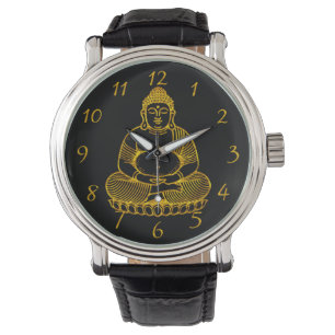 Reloj De Pulsera Estatua de Buda Dorada meditando en paz