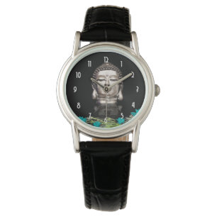 Reloj De Pulsera Estatua de cabeza de Buda Plateado