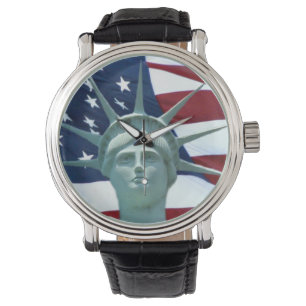 Reloj De Pulsera Estatua de la Libertad y bandera estadounidense