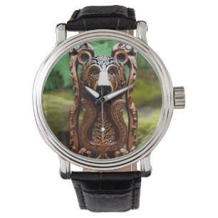 Reloj De Pulsera Estatua de oso curvo de madera