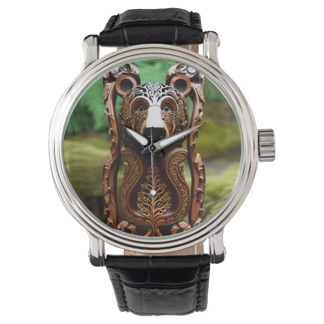 Reloj De Pulsera Estatua de oso curvo de madera (Anverso)