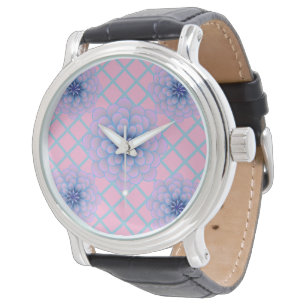 Reloj De Pulsera Estética de Patrón Floral Morado Azul Pastel Sin C