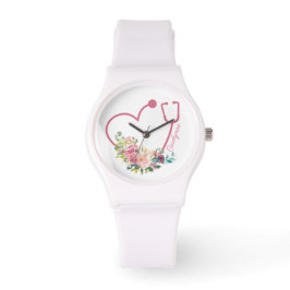 Reloj De Pulsera Estetioscopio Floral Rosa Médica de Enfermería Méd