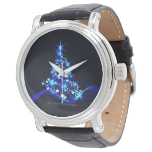 Reloj De Pulsera estilizado árbol de Navidad SlipperyJoe azul brill