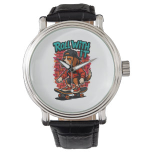 Reloj De Pulsera Estilo de la calle Beagle Skateboarding Graffiti A